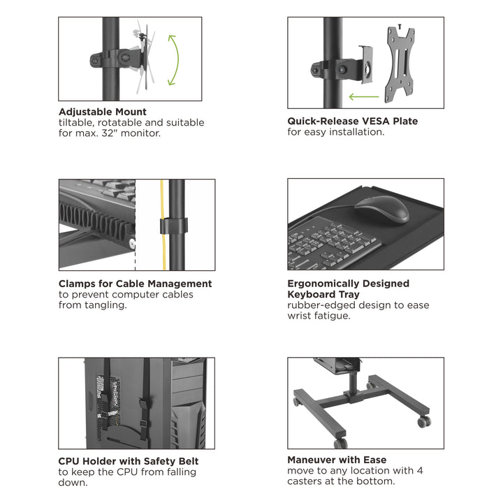 Scrivania Supporto per Monitor/Pc Mobile Regolabile Maclean Brackets MC-793