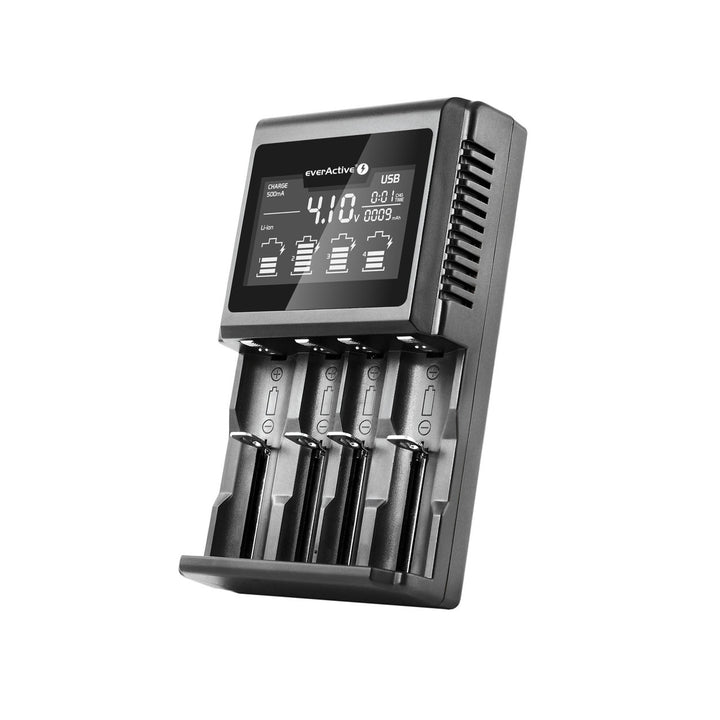 Caricabatterie per batterie cilindriche Li-ion e Ni-MH everActive UC-4000 ricaricabili