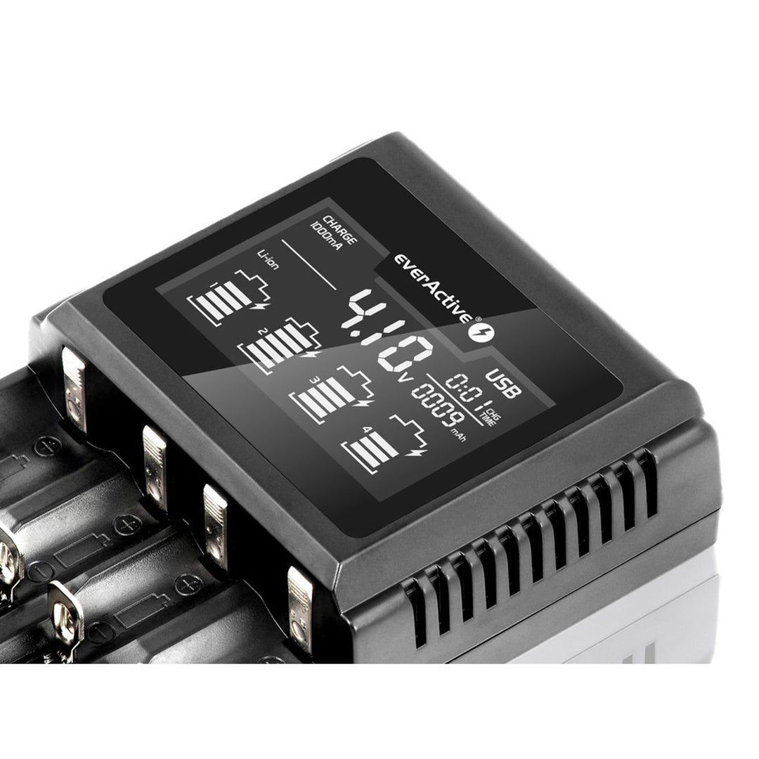 Caricabatterie per batterie cilindriche Li-ion e Ni-MH everActive UC-4000 ricaricabili