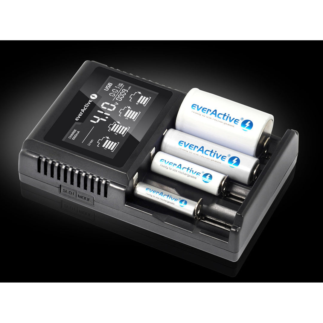 Caricabatterie per batterie cilindriche Li-ion e Ni-MH everActive UC-4000 ricaricabili