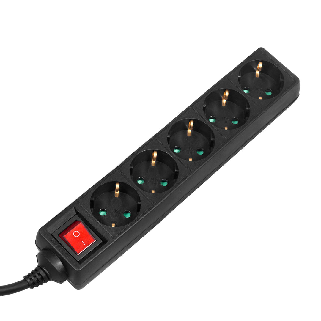 Prolunga ciabatta 5 prese con interruttore nero tipo tedesco 5m Maclean Energy MCE227G 3500W