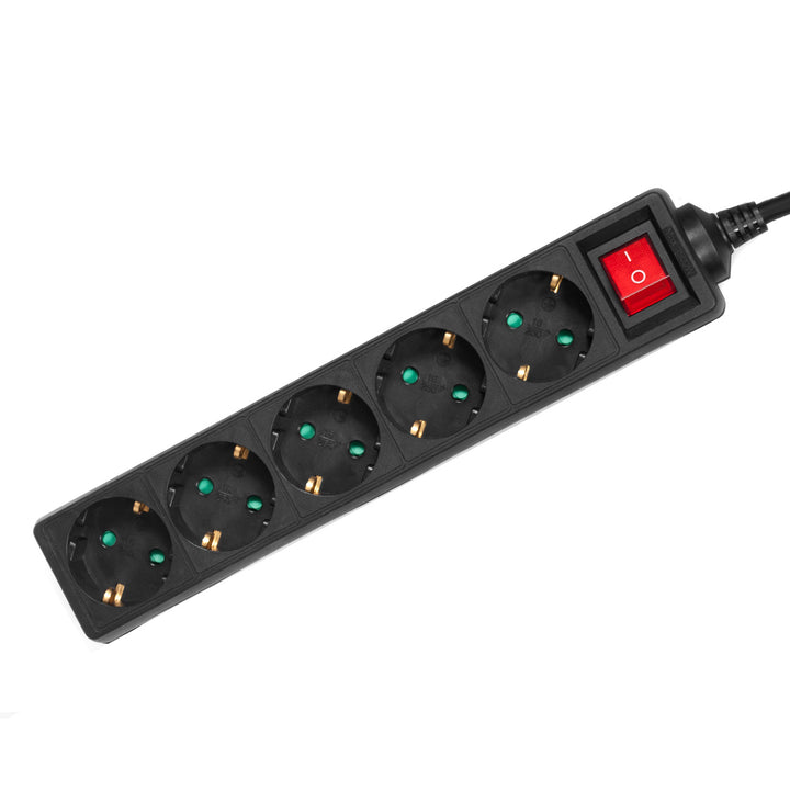 Prolunga ciabatta 5 prese con interruttore nero tipo tedesco 5m Maclean Energy MCE227G 3500W