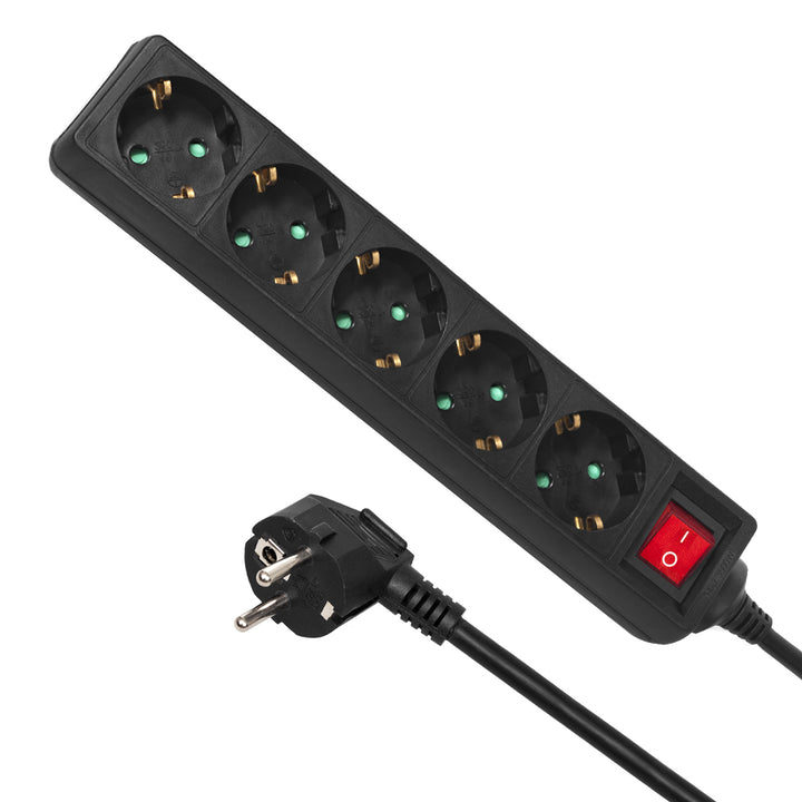 Prolunga ciabatta 5 prese con interruttore nero tipo tedesco 5m Maclean Energy MCE227G 3500W