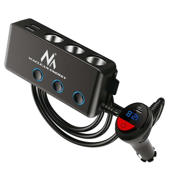 Splitter per presa accendisigari, voltmetro, 3 prese accendisigari, 1x Charge Quick 3.0, 3xUSB 6.8A, 1x Power Delivery 18W, Maclean MCE218, Max 120W