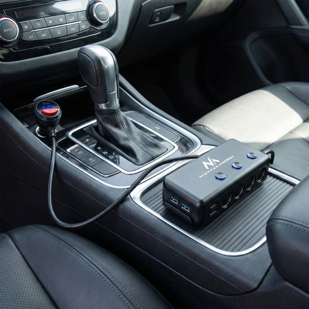 Splitter per presa accendisigari, voltmetro, 3 prese accendisigari, 1x Charge Quick 3.0, 3xUSB 6.8A, 1x Power Delivery 18W, Maclean MCE218, Max 120W