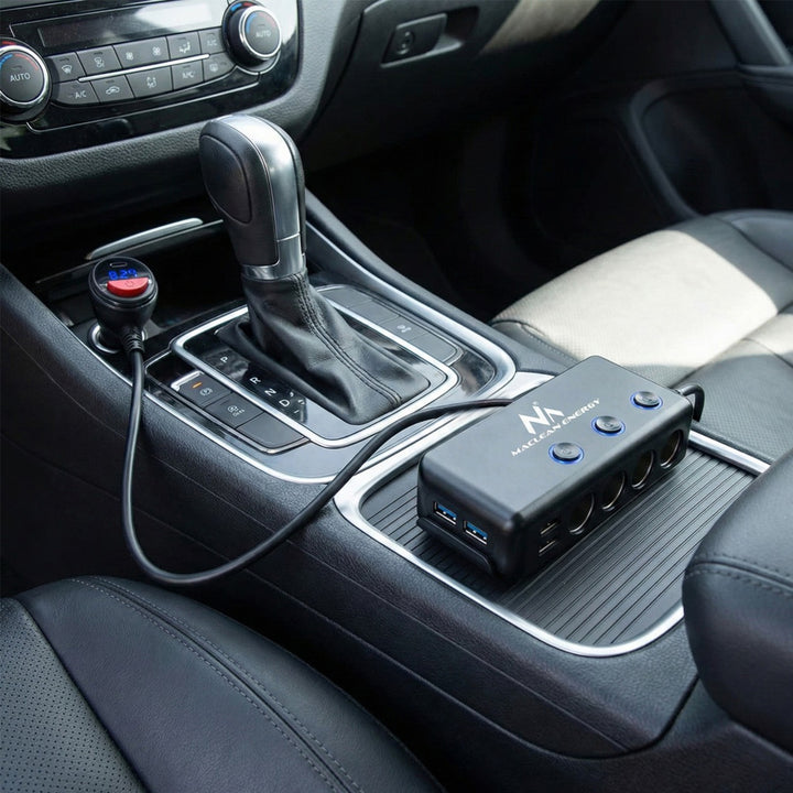 Splitter per presa accendisigari, voltmetro, 3 prese accendisigari, 1x Charge Quick 3.0, 3xUSB 6.8A, 1x Power Delivery 18W, Maclean MCE218, Max 120W