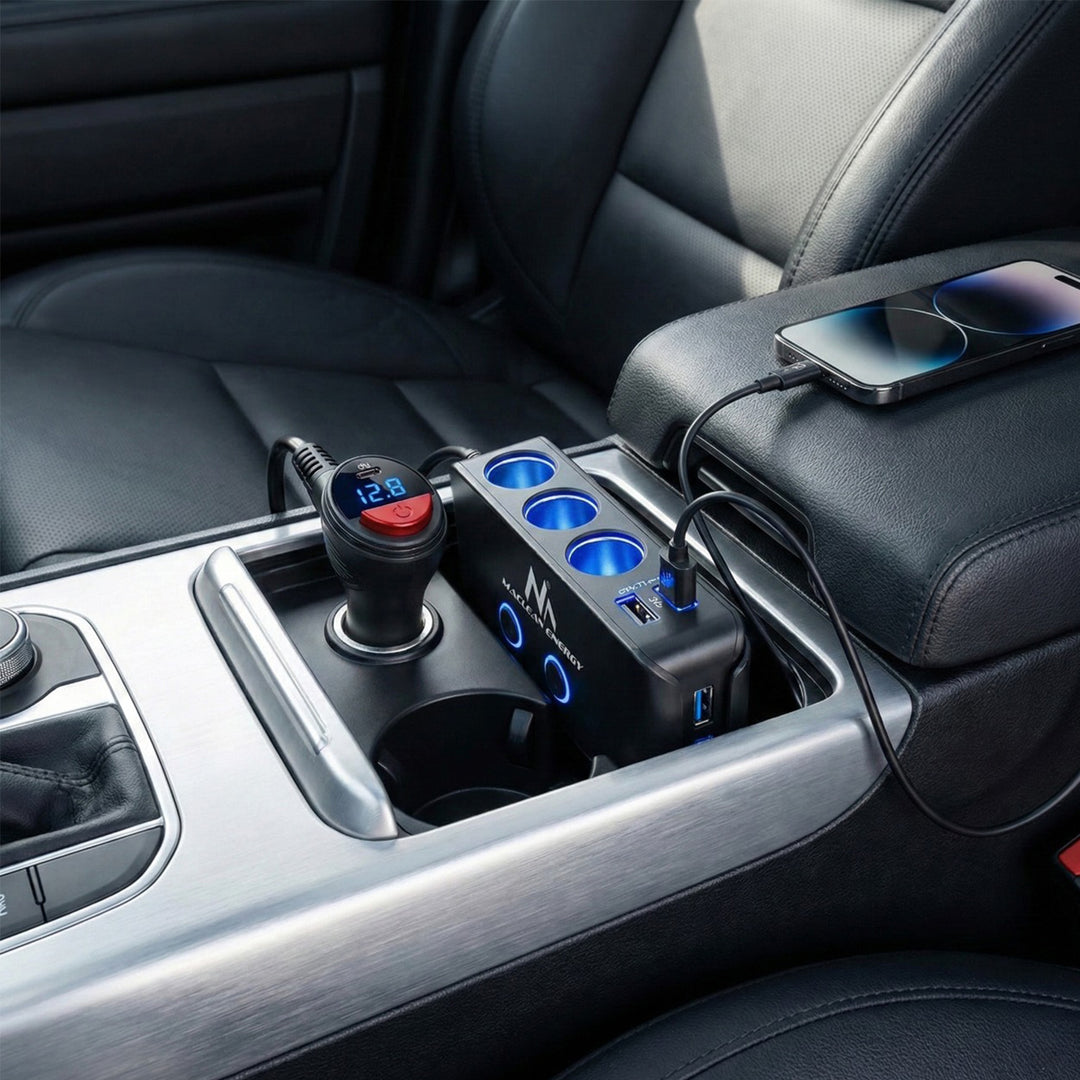 Splitter per presa accendisigari, voltmetro, 3 prese accendisigari, 1x Charge Quick 3.0, 3xUSB 6.8A, 1x Power Delivery 18W, Maclean MCE218, Max 120W