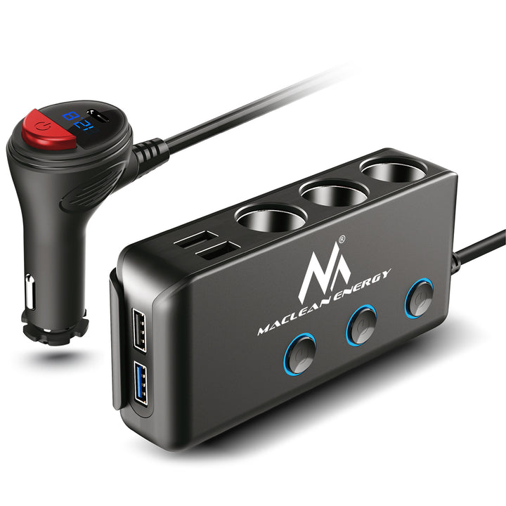 Splitter per presa accendisigari, voltmetro, 3 prese accendisigari, 1x Charge Quick 3.0, 3xUSB 6.8A, 1x Power Delivery 18W, Maclean MCE218, Max 120W
