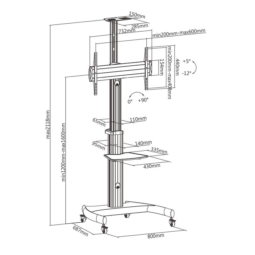 Stand carrello supporto TV MC-801 Maclean VESA 600x400