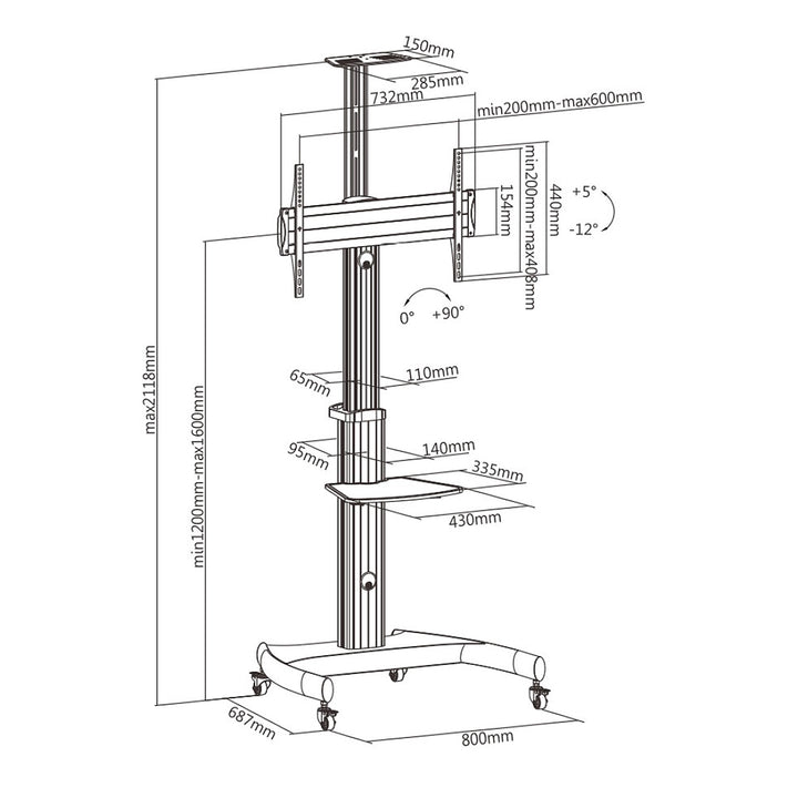 Stand carrello supporto TV MC-801 Maclean VESA 600x400