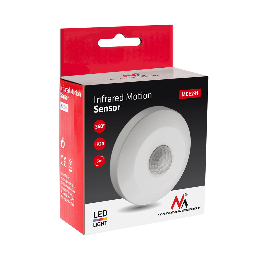 Sensore a soffitto con sensore di movimento PIR Maclean Energy MCE231 portata max 100 W (LED) 6 m