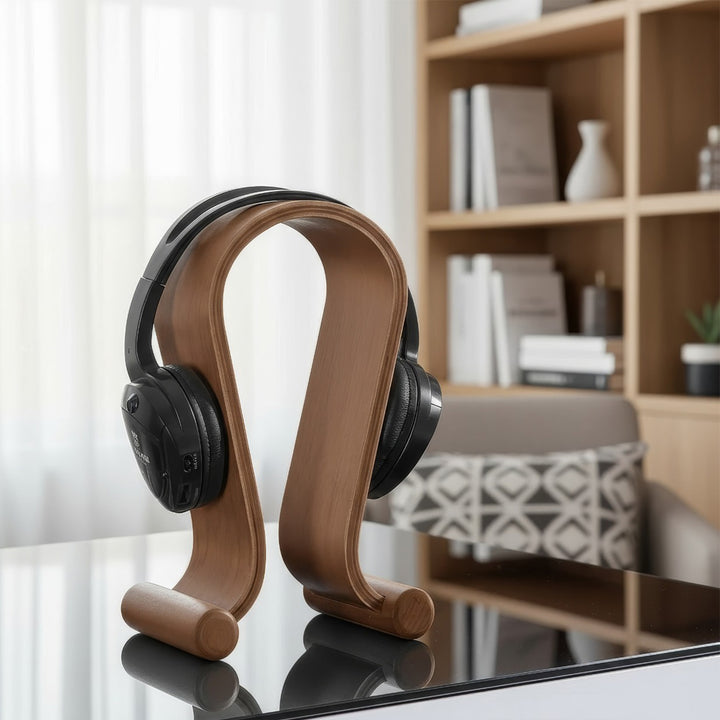 Supporto per cuffie Maclean MC-815W, in legno, color noce