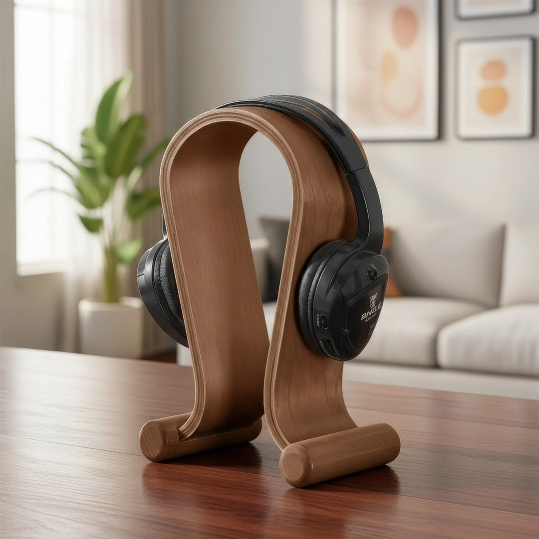 Supporto per cuffie Maclean MC-815W, in legno, color noce
