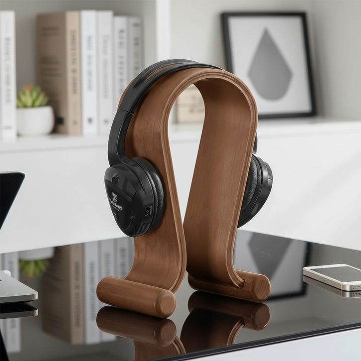 Supporto per cuffie Maclean MC-815W, in legno, color noce