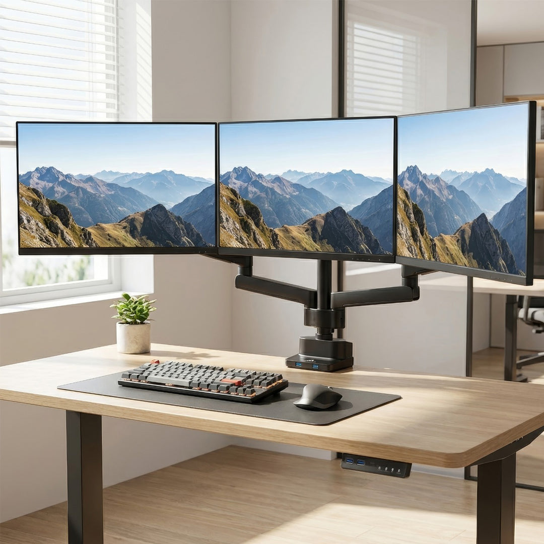 Supporto da tavolo per 3 monitor LED LCD con 2x USB 3.0 17-27 "3x7kg VESA 75x75 e 100x100 Maclean MC-811