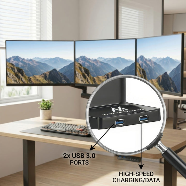 Supporto da tavolo per 3 monitor LED LCD con 2x USB 3.0 17-27 "3x7kg VESA 75x75 e 100x100 Maclean MC-811