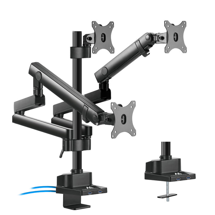 Supporto da tavolo per 3 monitor LED LCD con 2x USB 3.0 17-27 "3x7kg VESA 75x75 e 100x100 Maclean MC-811