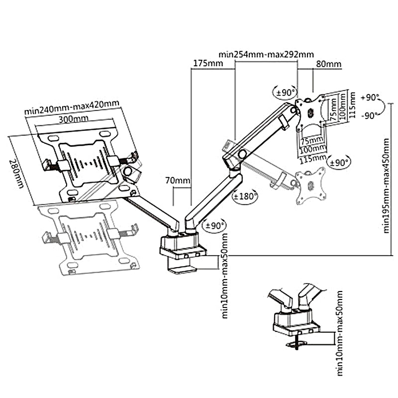 Maclean, Supporto da tavolo doppio, per monitor e laptop, Vesa 75x75 100x100, 17"-32", 2x8kg, MC-813
