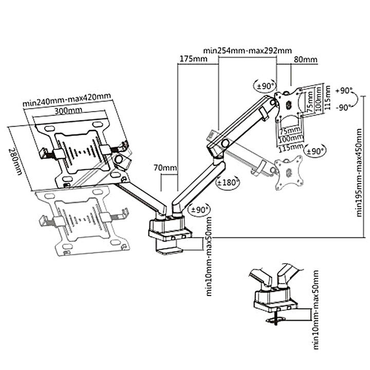 Maclean, Supporto da tavolo doppio, per monitor e laptop, Vesa 75x75 100x100, 17"-32", 2x8kg, MC-813