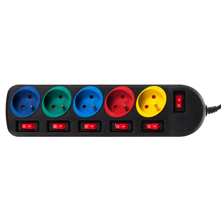 Prolunga multipresa 5 prese con interruttori Maclean Energy MCE204M 250VAC / 10A 1,5 m Multi colore