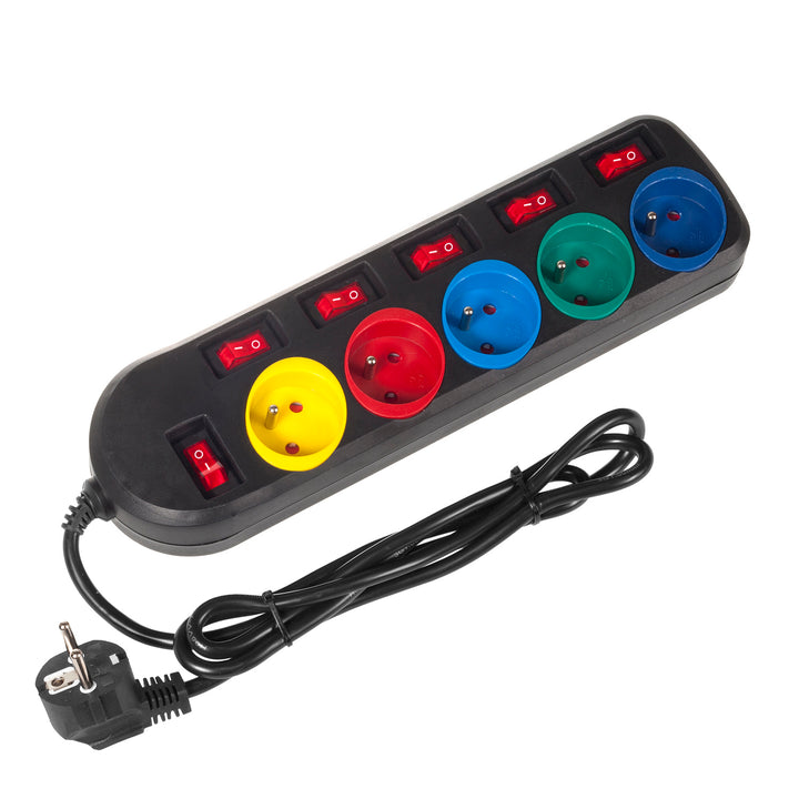 Prolunga multipresa 5 prese con interruttori Maclean Energy MCE204M 250VAC / 10A 1,5 m Multi colore