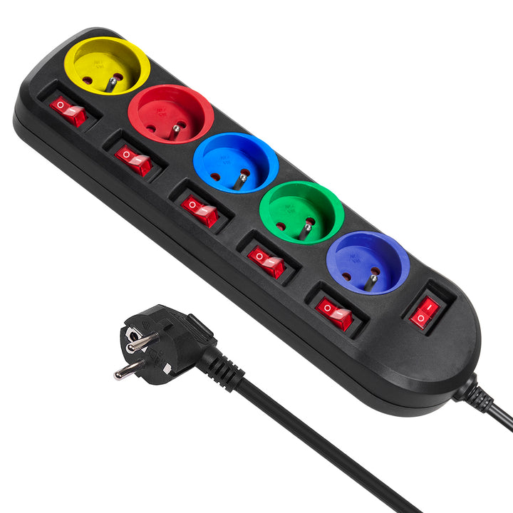 Prolunga multipresa 5 prese con interruttori Maclean Energy MCE204M 250VAC / 10A 1,5 m Multi colore