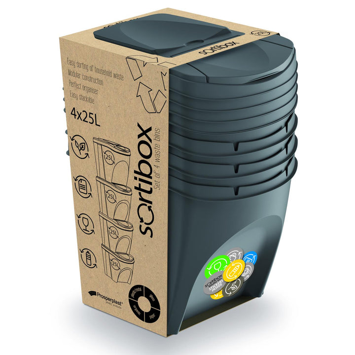 Set di contenitori per la raccolta differenziata Sortibox 4x25L grigio