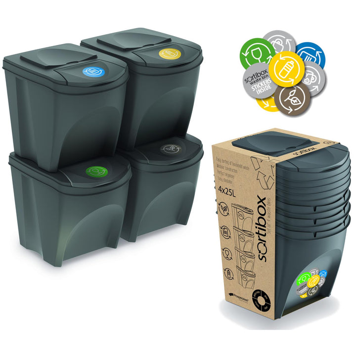 Set di contenitori per la raccolta differenziata Sortibox 4x25L grigio
