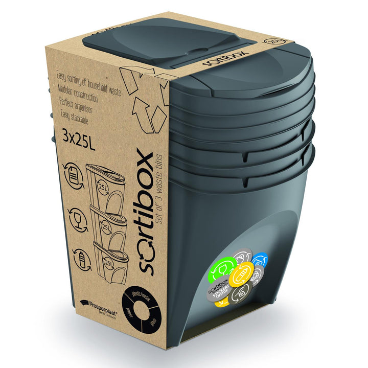 Set di cestini per contenitori di smistamento Sortibox 3x20L grigio