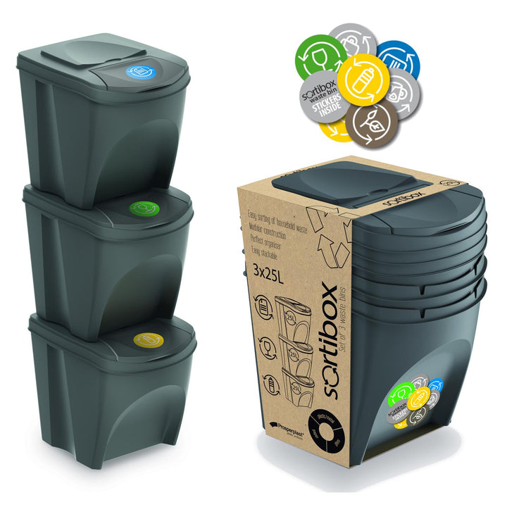 Set di cestini per contenitori di smistamento Sortibox 3x20L grigio