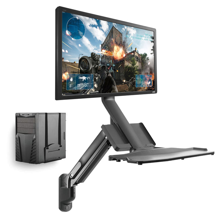 Supporto da parete per monitor e tastiera Maclean MC-838 con molla a gas e supporto per computer / CPU 17 "-32" 9 kg