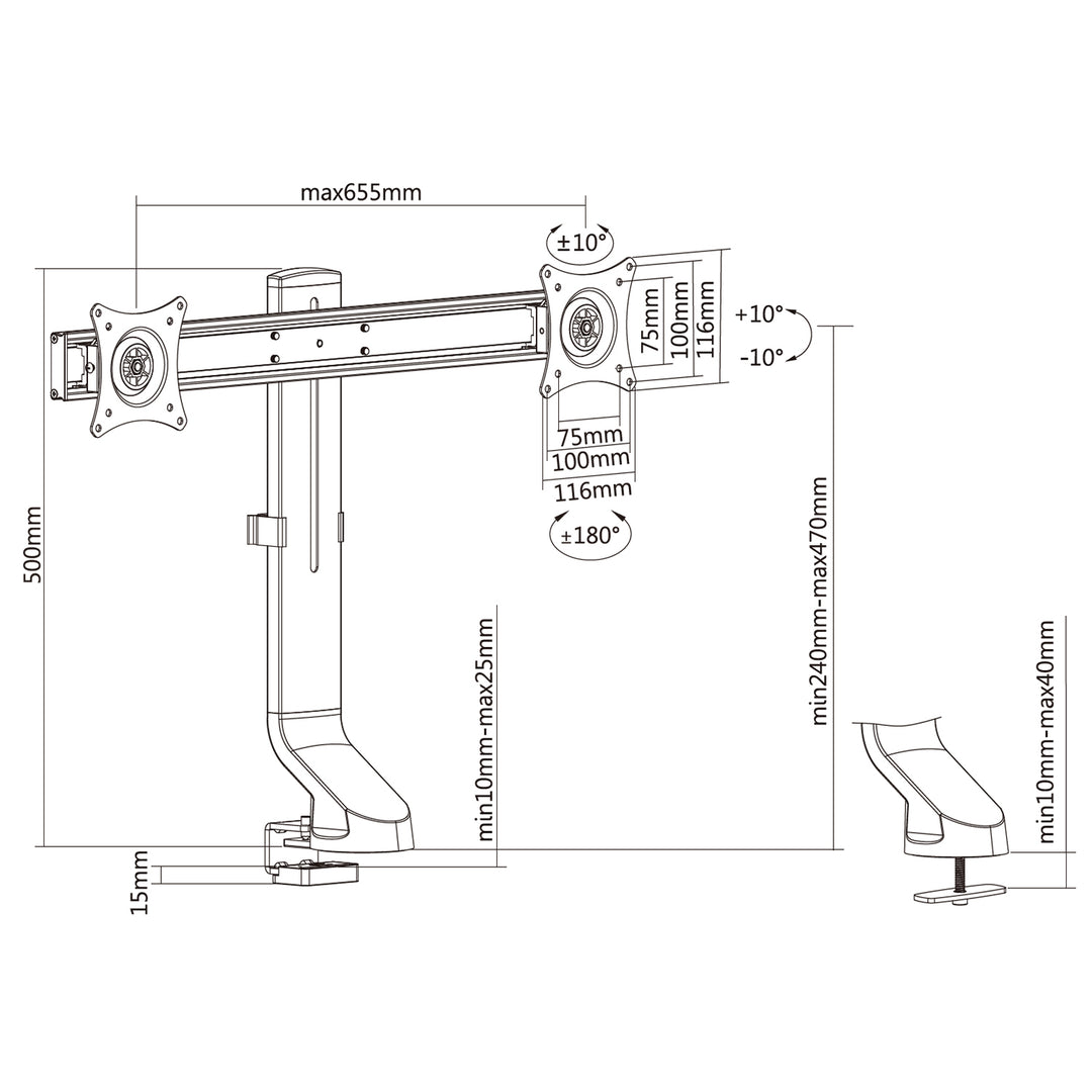 Supporto per due monitor / doppio 17 "-27" 14kg Maclean MC-854 VESA 75x75 100x100 per MC-848 e MC-849