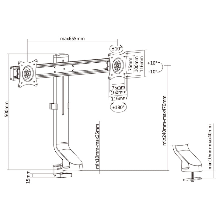 Supporto per due monitor / doppio 17 "-27" 14kg Maclean MC-854 VESA 75x75 100x100 per MC-848 e MC-849