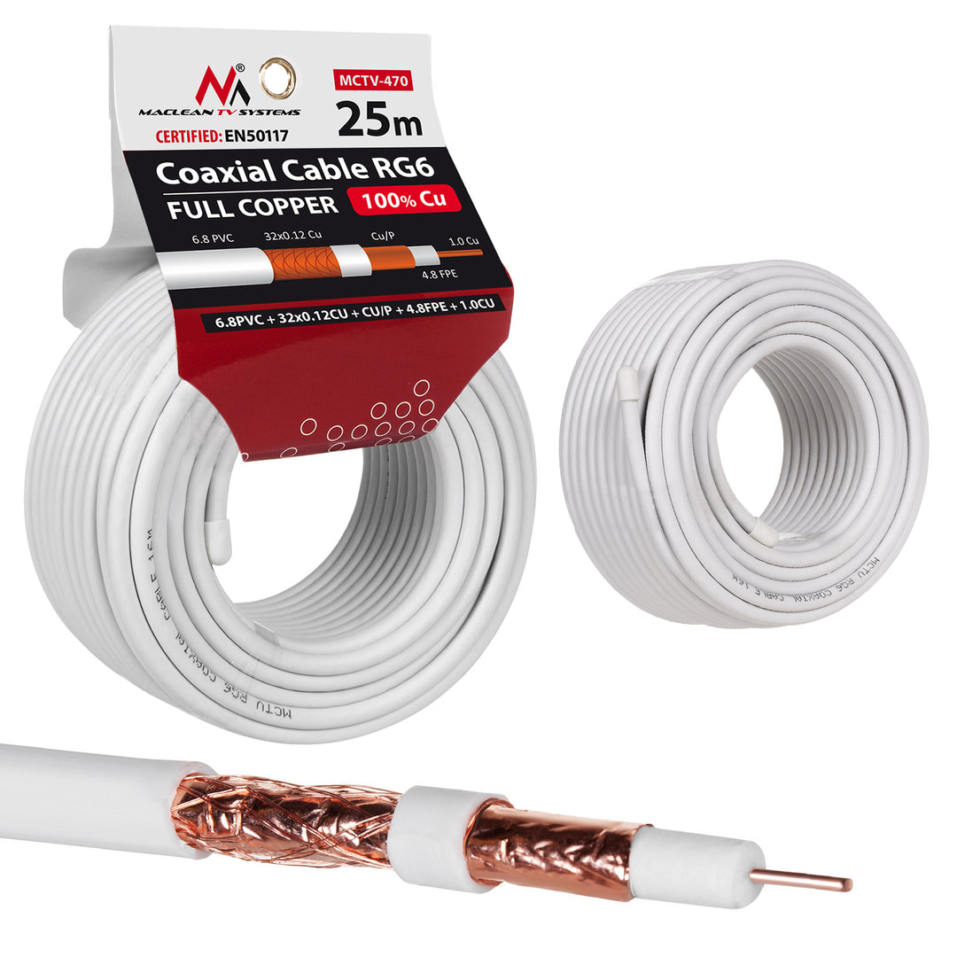 Cavo cavo coassiale RG6 25M Maclean MCTV-470 1.02CU + 4.8FPE + CU / P + 32 * 0.12CU + 6.8PVC