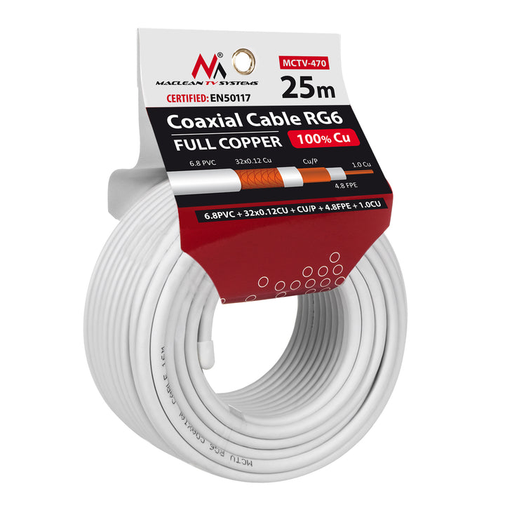 Cavo cavo coassiale RG6 25M Maclean MCTV-470 1.02CU + 4.8FPE + CU / P + 32 * 0.12CU + 6.8PVC