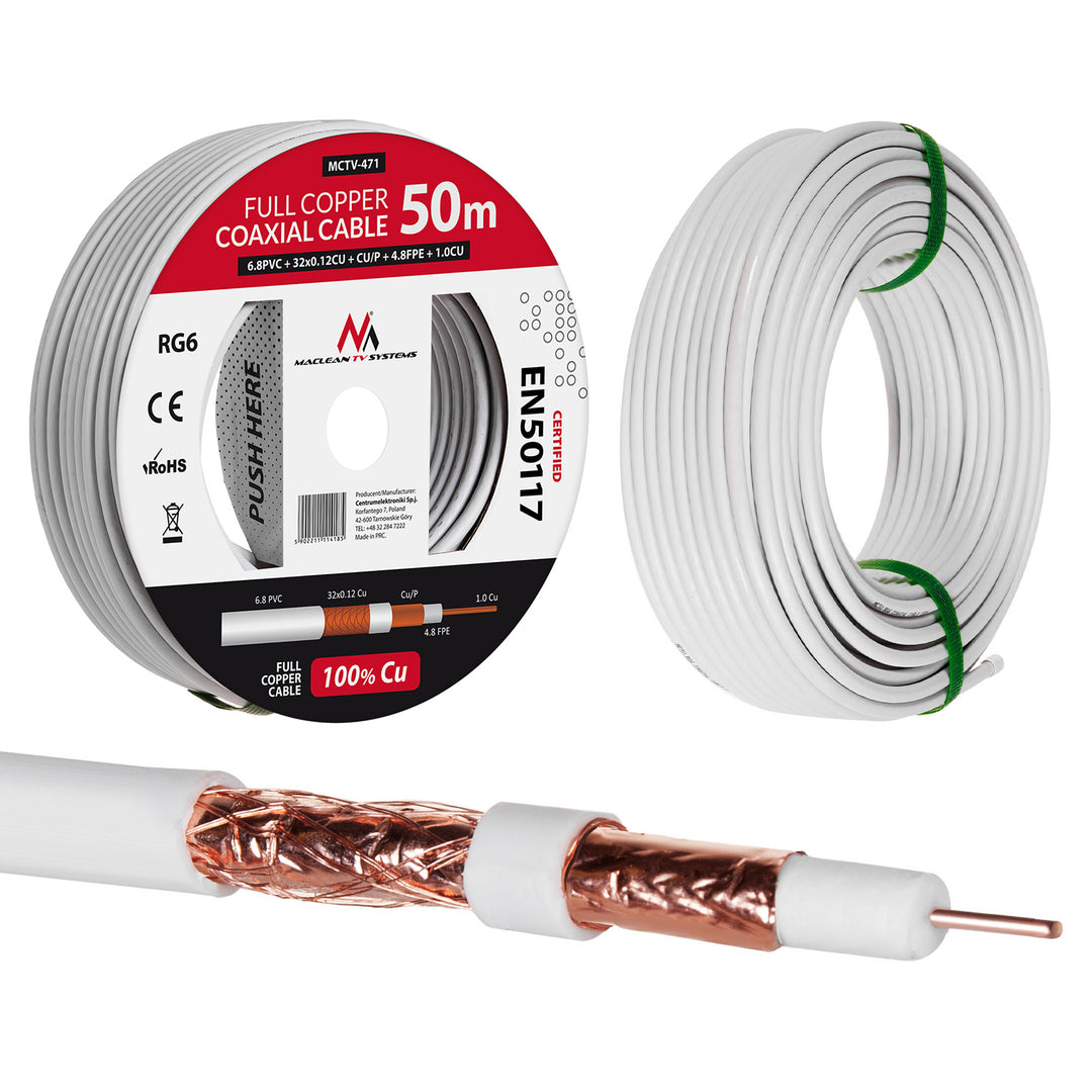 Cavo coassiale cavo RG6 50M Maclean MCTV-471 1.02CU + 4.8FPE + CU / P + 32 * 0.12CU + 6.8PVC