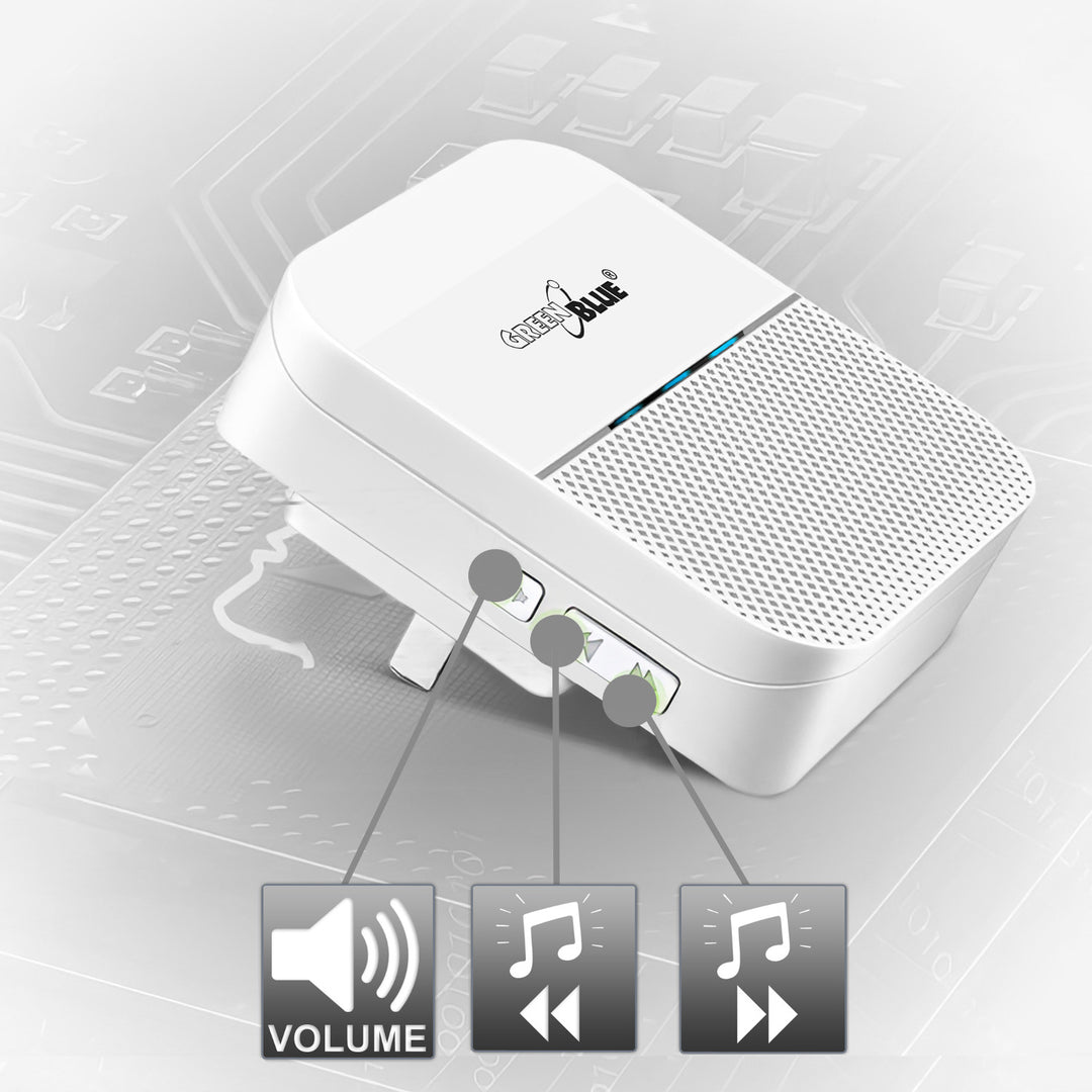 Sirena di ingresso wireless, sensore di movimento 52 GreenBlue GB212 melodie bianche, 230 V, max.8 sensori