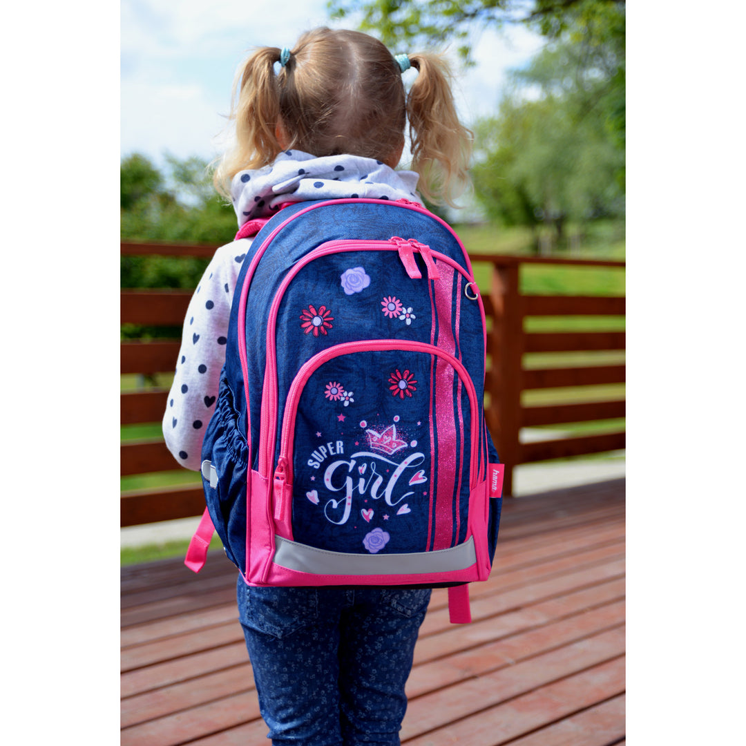 Zaino scuola Hama, schienale sagomato, catarifrangenti, Jeans Girl