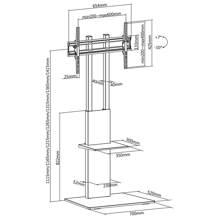 Porta TV professionale moderno con mensola Maclean MC-865 max 40 kg max VESA 600x400