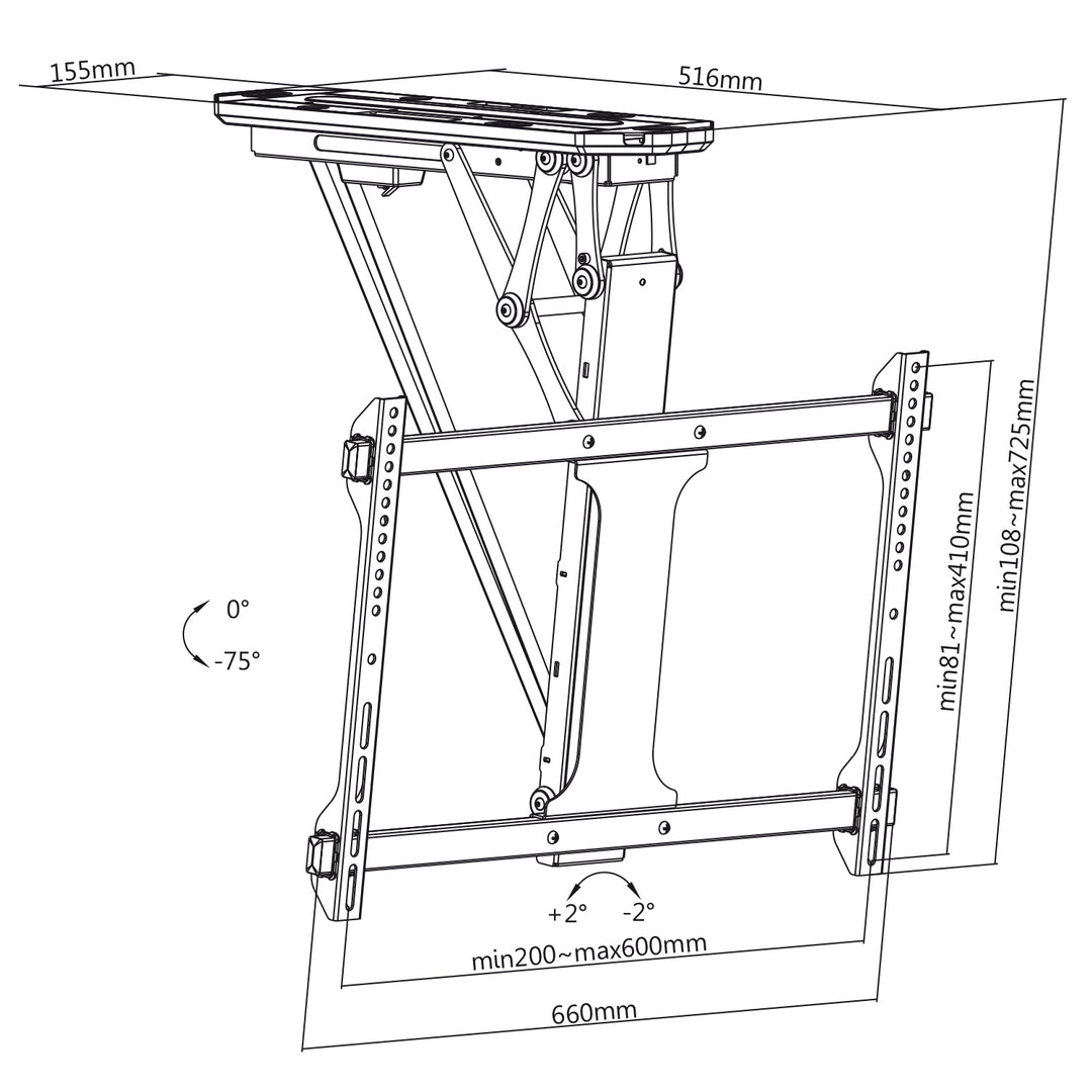 Supporto per TV da soffitto elettrico,e per pareti inclinate Maclean MC-880 32 "-70" carico massimo 35 kg telecomando max VESA 600x411