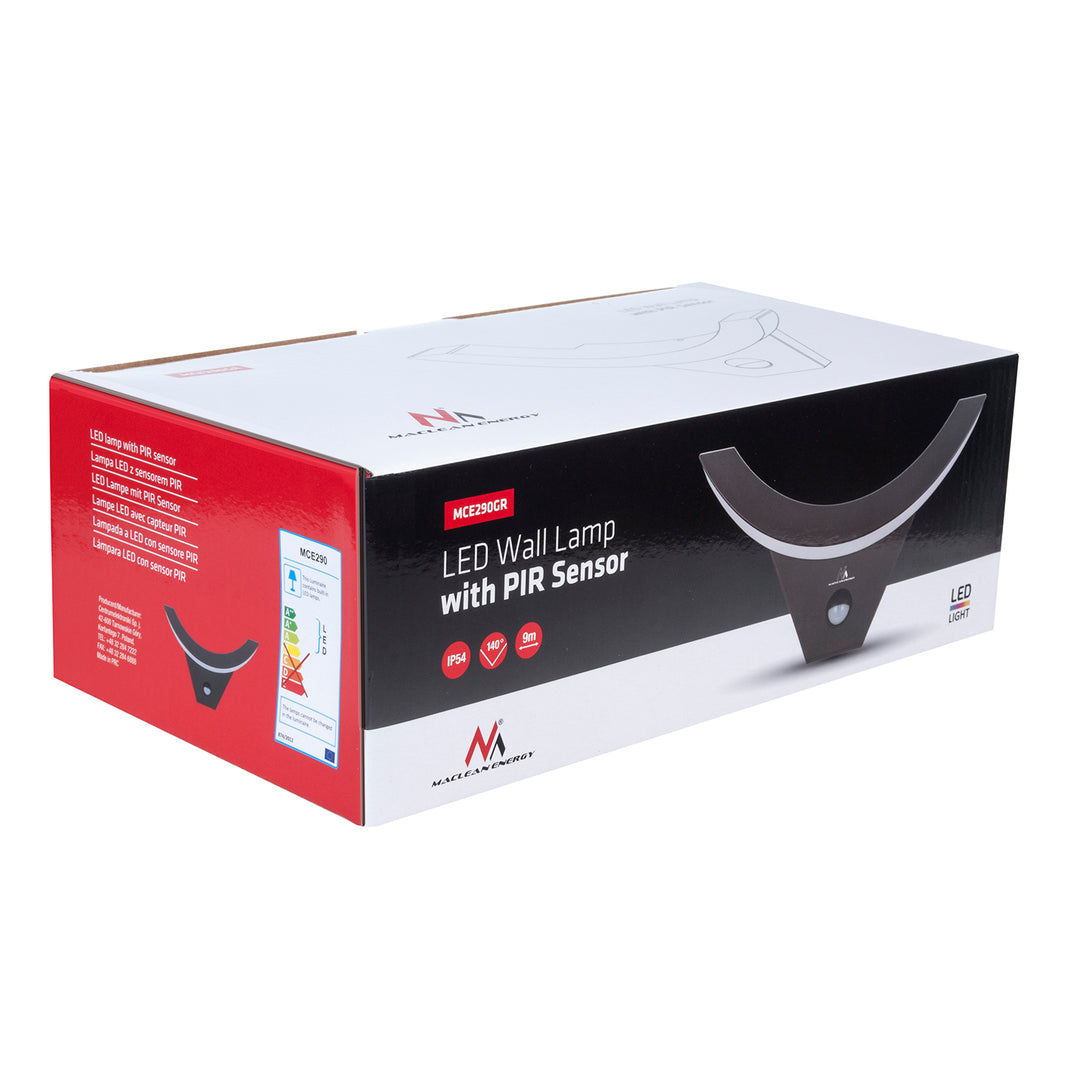 Lampada a LED con sensore di movimento a infrarossi MCE290 GR 800lm 10W IP54 Maclean Grigio energia