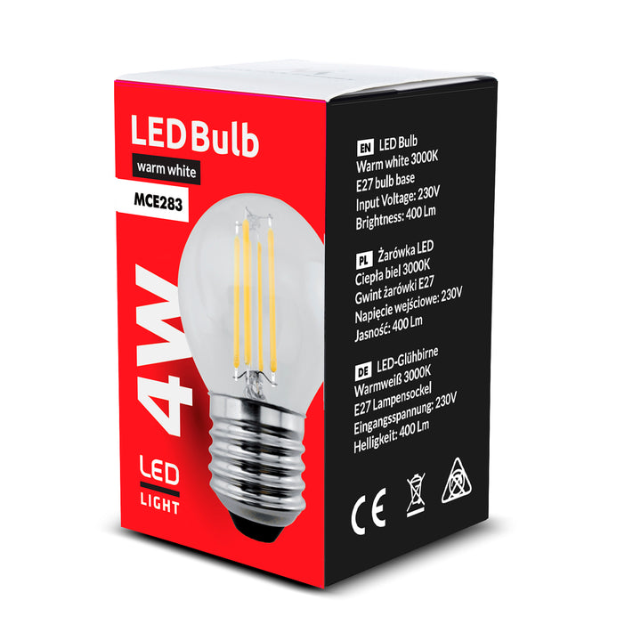 Lampadina a filamento LED E27, 4W 230V Maclean Energy MCE283 WW bianco caldo 3000K 400lm retro decorativo edison G45
