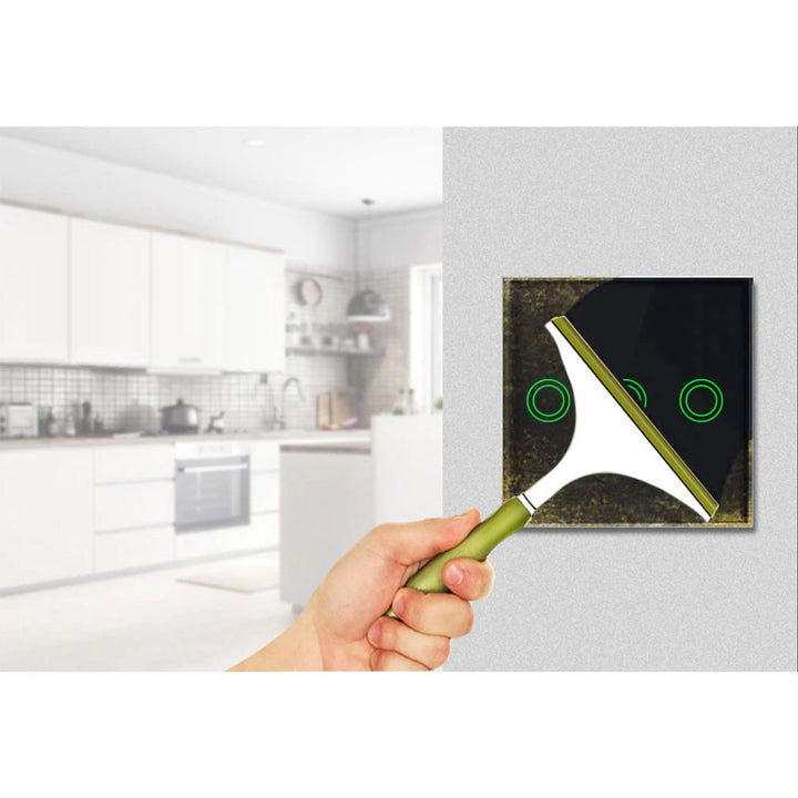 Interruttore touch light, triplo, vetro, nero con pulsante tondo Maclean Energy MCE705B, dimensioni 86x86mm, con illuminazione pulsanti