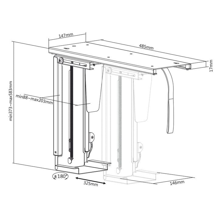 Maclean MC-885 B supporto per computer nero regolabile max. 10kg.