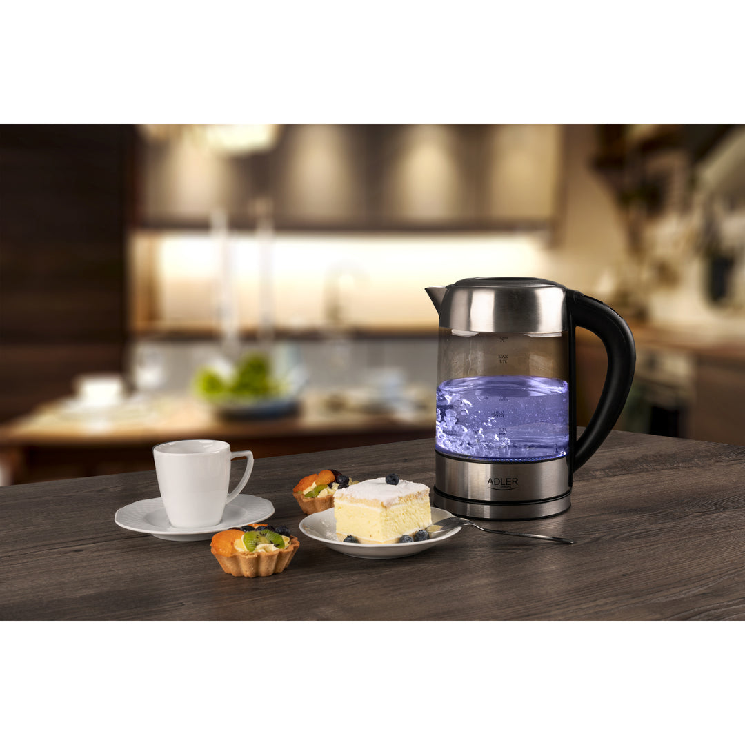 Bollitore in vetro retroilluminato 1.7L con controllo della temperatura Adler AD 1247 NUOVO
