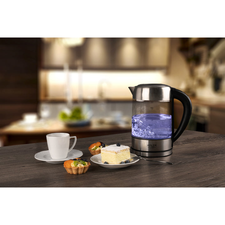 Bollitore in vetro retroilluminato 1.7L con controllo della temperatura Adler AD 1247 NUOVO