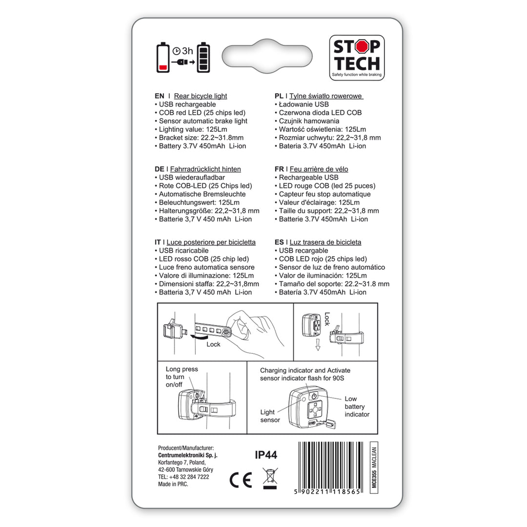 Luce LED per bicicletta posteriore Maclean MCE355 - 37x37x16mm
