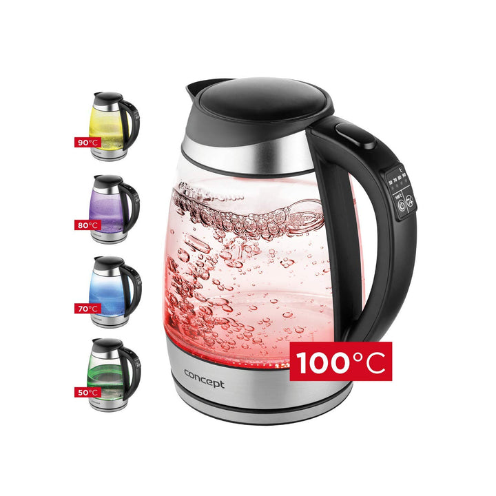 Bollitore elettrico in vetro da 1,7 litri con controllo della temperatura Concept RK4120