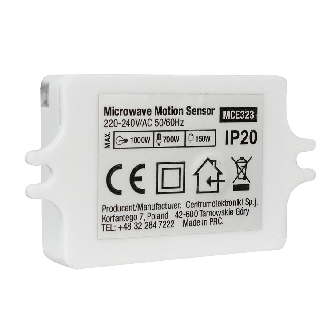 Sensore di movimento a microonde Maclean Energy MCE323 con livello di intensità della luce regolabile, tempo di illuminazione e sensibilità / intervallo operativo
