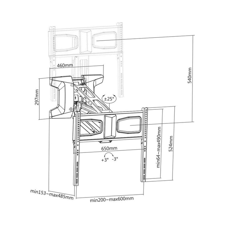 Maclean MC-891 Staffa elettrica per TV a parete Telecomando incluso Regolazione dell'altezza Montaggio sopra il caminetto 37-70" max. VESA 600x400 fino a 35kg